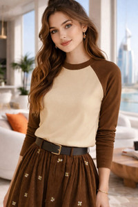 the dry state colorblock women round neck white brown t-shirt