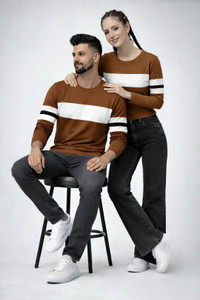 the dry state striped couple round neck brown t-shirt