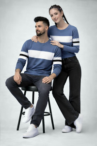 the dry state striped couple round neck blue t-shirt