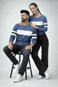 THE DRY STATE Striped Couple Round Neck Blue T-Shirt