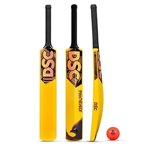 dsc phoenix plastic bat with pvc ball - ideal for tennis and gullyturf cricket bat color - yellow size - 2 4-6 yrs