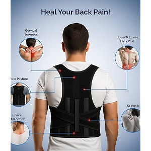 posture corrector belt for men amp women  free size adjustable back brace for upper amp lower back pain relief  unisex spine support with breathable neoprene  ideal for office gym amp home use