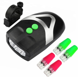 dstechbar bicycle 3 led headlight horn hooter with 2pc wheel valve light tyre led led front rear light combo