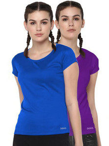 DSWS Solid Women Round Neck Purple Blue