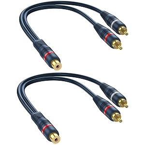 rca splitter 1 female to 2 male 2 pack - rca audio video cable splitter adapter dark blue