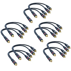 rca splitter 1 female to 2 male 10-pack rca y splitter audio video adapter cable 8 inch