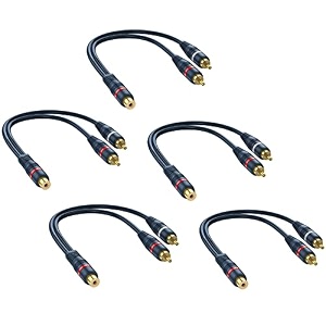 rca splitter 1 female to 2 male 5 pack y splitter audio video adapter cable 8 inch