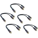 RCA Splitter 1 Female to 2 Male 5 Pack, Y Splitter Audio Video Adapter Cable 8 Inch