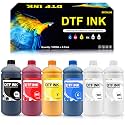 DTF INK Combo Pack 1000ML-Premium Direct-to-Film Transfer Ink for PET Film Compatible for Printheads L1800 L805 R1390 4720 I3200 XP600 DX7 DX5 5113(2 White,1 Black,1 Cyan,1 Magenta,1 Yellow)