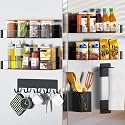 DTUQYX Magnetic Spice Rack for Refrigerator Clear, 8 Pack, Metal Magnetic Shelves Heavy Duty for Kitchen Fridge Storage Organizer with Magnet Hooks Rack, Utensil Caddy & Adjustable Paper Towel Holder