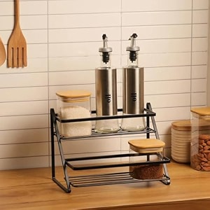 2 tier kitchen rack organizer  metal spice rack shelf for kitchen storage  multipurpose bathroom shelves accesories organiser  sugar containersjars bottles holder for kitchen countertop