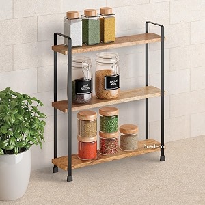 wooden kitchen rack organiser 3 tier shelf  multipurpose solid teak wood storage organizer  grocery spice rack  sugar containersjars bottels holder for kitchen classic