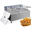 Dual 11L Commercial Deep Fryer 304 Stainless Steel | 3400W High-Power System with Oil Filtration &amp; Adjustable XL Baskets &amp; Lid | Construction for Food Trucks, Catering &amp; Restaurant Use​​ ​