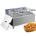 Dual 11L Commercial Deep Fryer | 3400W High-Power System with Oil Filtration & Adjustable XL Baskets & Lid | 201 Stainless Steel Construction for Food Trucks, Catering & Restaurant Use