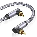 Dual 90 Degree Subwoofer Cable Double Right Angle RCA Cable [24K Gold-Plated,Hi-Fi Sound] for Home Theater,Subwoofer,Hi-Fi Systems-Grey (1.6ft/0.5M)