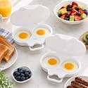 Dual Cavity Microwave Egg Poacher, 2027 New 2-Egg Cooker with Lid，White