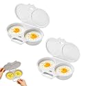 Dual Cavity Microwave Egg Poacher, Nonstick Egg Cooker with Lid，White：2pcs
