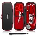 Dual Head Stethoscope with Matching Storage Case, EMT Shears and Pen Light - Assorted Colors (Red)