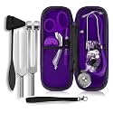Dual Head Stethoscope with Storage Case, EMT Shears, Pen Light, Tuning Forks, Taylor Hammer, and Lister Scissors - Assorted Colors (Purple)