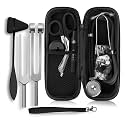 Dual Head Stethoscope with Storage Case, EMT Shears, Pen Light, Tuning Forks, Taylor Hammer, and Lister Scissors - Assorted Colors (Black)