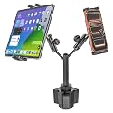 Dual iPad Cup Holder Mount for Tablet & Phone, Heavy Duty Metal Cup Holder Tablet Mount for Car, Truck, Double Cup Holder Tablet Holder for iPad Pro Air Mini, iPhone, Z Fold, 4-13" Device