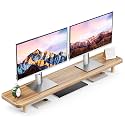 Dual Monitor Stand Riser, 39 Inch Extra Long Wooden Desktop Monitor Riser with Storage for 2 Monitors Ultra Strong Desk Shelf Organizer Riser Ergonomic for 2 Screens/Laptop/PC/TV/Printer (Walut brown, 39inches)