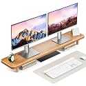 Dual Monitor Stand Riser, 39 Inch Extra Long Wooden Desktop Monitor Riser with Storage for 2 Monitors Ultra Strong Desk Shelf Organizer Riser Ergonomic for 2 Screens/Laptop/PC/TV/Printer (Light Walnut, 39inches)