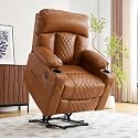 Dual Motor Power Lift Recliner Chair with Massage and Heat for Elderly, Leather Lift Recliners with Extented Footrest, Infinite Position Lift Chair with Cup Holder, USB & Type C Ports,Camel