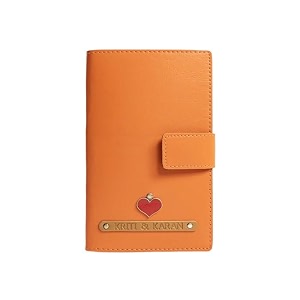 dual passport holder for couples  personalized 2 in one passport wallet  passport amp card organizer with button closure  travel document holder for men amp women orange
