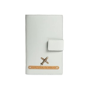 dual passport holder for couples  personalized 2 in one passport wallet  passport amp card organizer with button closure  travel document holder for men amp women mint