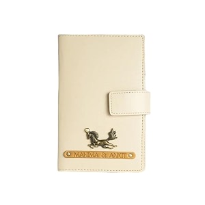 dual passport holder for couples  personalized 2 in one passport wallet  passport amp card organizer with button closure  travel document holder for men amp women ivory