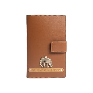 dual passport holder for couples  personalized 2 in one passport wallet  passport amp card organizer with button closure  travel document holder for men amp women tan