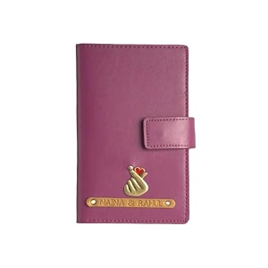 dual passport holder for couples  personalized 2 in one passport wallet  passport amp card organizer with button closure  travel document holder for men amp women purple