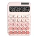 Dual-Power Desk Calculator with Soft Mechanical Keys | 12-Digit Wide Screen, Stable Desktop Design for Study, Teaching & Work (Pink)