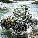 Dual Remote Control RC Car with Magic Gesture Wristband & 40+ Min Play, 1:18 Fully Submersible Waterproof All Terrain 4WD Monster Truck, Amphibious Toy Crawler Gift for Boys Girls Ages 6-12-Green