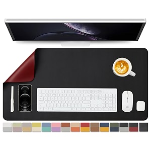 homieazicozi dual sided leather desk padpu desk matwaterproof desk protector desk mouse pad for officehomegamingdecorblackred31534x 15734 
