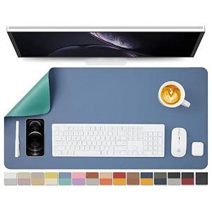 homieazicozi dual sided leather desk padpu desk matwaterproof desk protector desk mouse pad for officehomegamingdecorbluegreen31534x 15734 