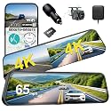 Dual Sony STARVIS 2 IMX678 Sensors 4K+4K Mirror Dash Cam Front and Rear, 12" Smart Rear View Camera with ADAS Blind Spot Detection, Super Night Vision HDR, 5G WiFi GPS, 64GB, 24H Parking
