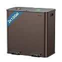 Dual Trash and Recycling Bins for Kitchen, 2×13 Gallon (2× 50L) Stainless Steel Trash and Recycle Bin Combo with Soft-Close Lid, Large Garbage Cans for Kitchen Home with 2 Magnets Sticker, Brown