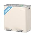 Dual Trash and Recycling Bins for Kitchen, 2×13 Gallon (2× 50L) Stainless Steel Trash and Recycle Bin Combo with Soft-Close Lid, Large Garbage Cans for Kitchen Home with 2 Magnets Sticker, Apricot