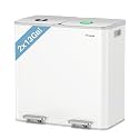 Dual Trash and Recycling Bins for Kitchen, 2×13 Gallon (2× 50L) Stainless Steel Trash and Recycle Bin Combo with Soft-Close Lid, Large Garbage Cans for Kitchen Home with 2 Magnets Sticker, White