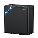 Dual Trash and Recycling Bins for Kitchen, 2×13 Gallon (2× 50L) Stainless Steel Trash and Recycle Bin Combo with Soft-Close Lid, Large Garbage Cans for Kitchen Home with 2 Magnets Sticker, Black