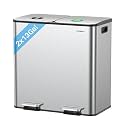 Dual Trash and Recycling Bins for Kitchen, 2×13 Gallon (2× 50L) Stainless Steel Trash and Recycle Bin Combo with Soft-Close Lid, Large Garbage Cans for Kitchen Home with 2 Magnets Sticker, Silver