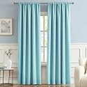 DUALIFE Aqua Color Kids Curtains 90 Inches Long Room Darkening Curtain Draperies-Rod Pocket and Back Tab Thermal Insulated Curtains for Dining Room(2 Panels,Aqua)