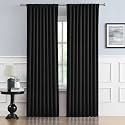 DUALIFE Black Out Curtain Panels Tab Back and Rod Pocket, Sundproof Thermal Insulated Long Black Solid Curtains/Drapes for Sliding Glass Door Hall/Dining Room, 52 Wide by 90 Inches Long, Set of 2