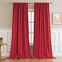 DUALIFE Extra Long 132 Inch Curtains Red Back Tab Loop Pocket Thermal Insulated Blackout Curtain Drapes for High Ceiling Living Room 52 by 132 Inch 11 FT/Foot Length 2 Panels