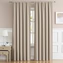 DUALIFE Taupe Room Darkening Curtains Short 2 Panels Set 45 Inch Length Light Coffee Cafe Curtains &amp; Drapes for Bedroom 52 by 45 Inch Back Tab Loop Pocket