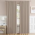 DUALIFE Taupe Room Darkening Curtains Short 2 Panels Set 45 Inch Length Light Coffee Cafe Curtains &amp; Drapes for Bedroom 52 by 45 Inch Back Tab Loop Pocket