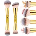 DUcare Foundation Makeup Brush Set Double-ended 2Pcs Kabuki Contour Makeup Brushes for Liquid Powder Concealer Cream Blending Blush Face Makeup Tools Kit