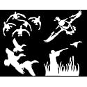 Duck Hunting Decals 4 Pack: Ducks Landing, Detailed Duck, Flying, Cattails (White, Small ~3.5")